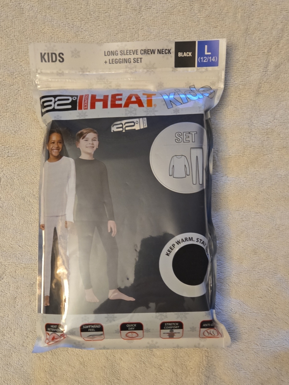 32 Degrees Kids Black Long Sleeve Crew Neck Top & Legging Set - L (12/14)